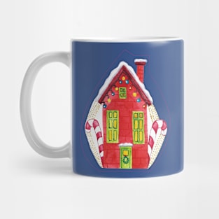 Red House with Christmas lights Mug